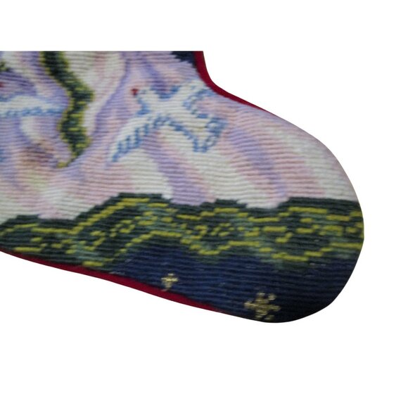 Vintage Imperial Elegance Needlepoint Christmas Stocking Angel Dove Velvet Back - Picture 5 of 8